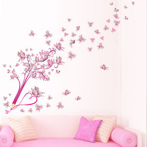 pink butterfly tree wall decal