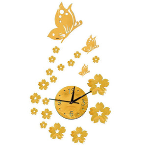 butterfly flowers clock wall decals
