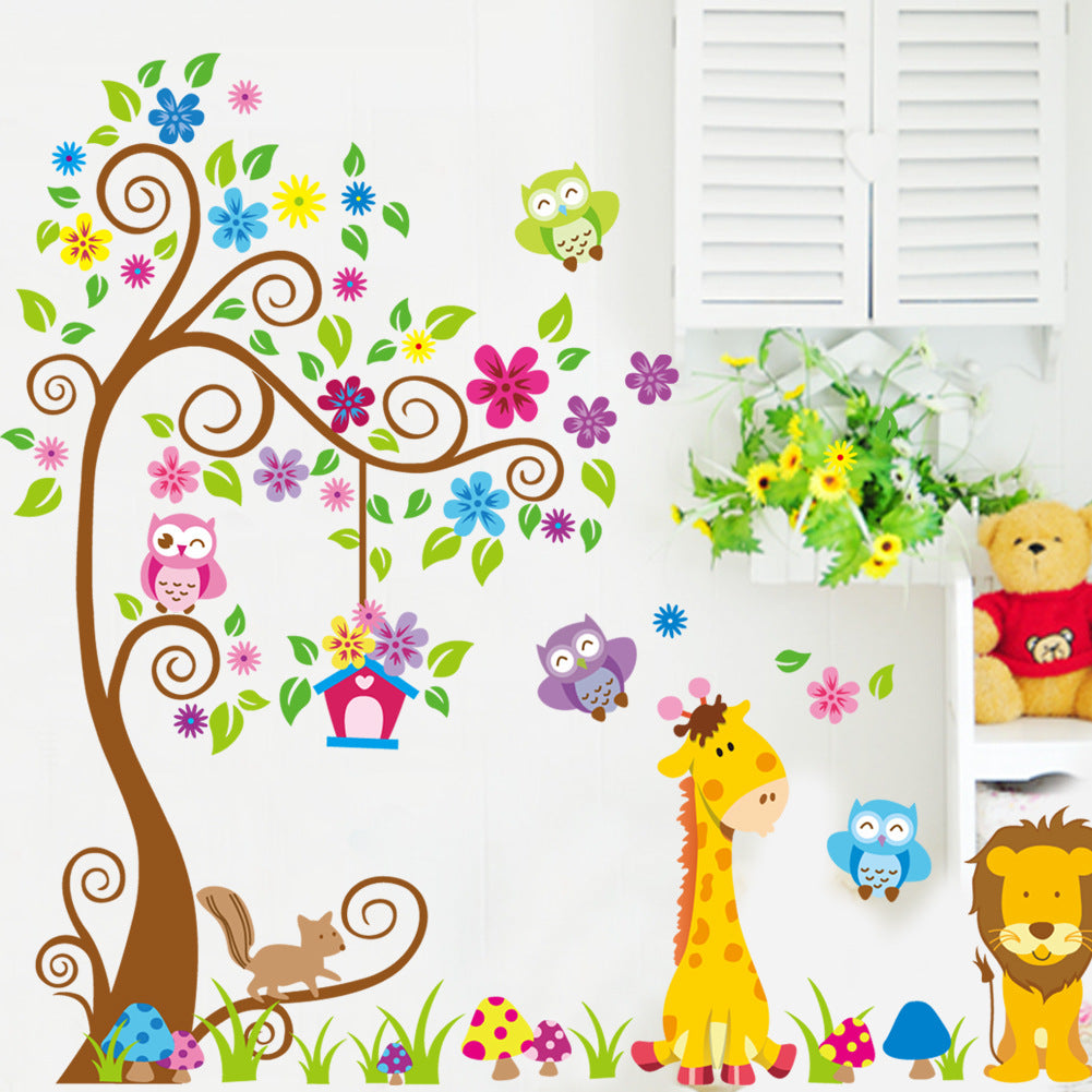 cartoon animals tree wallpaper