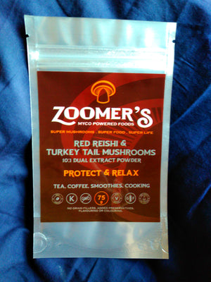 MUSHROOM EXTRACT - RED REISHI & TURKEY TAIL - ZOOMER'S MYCO POWERED FOODS - PROTECT & CALM